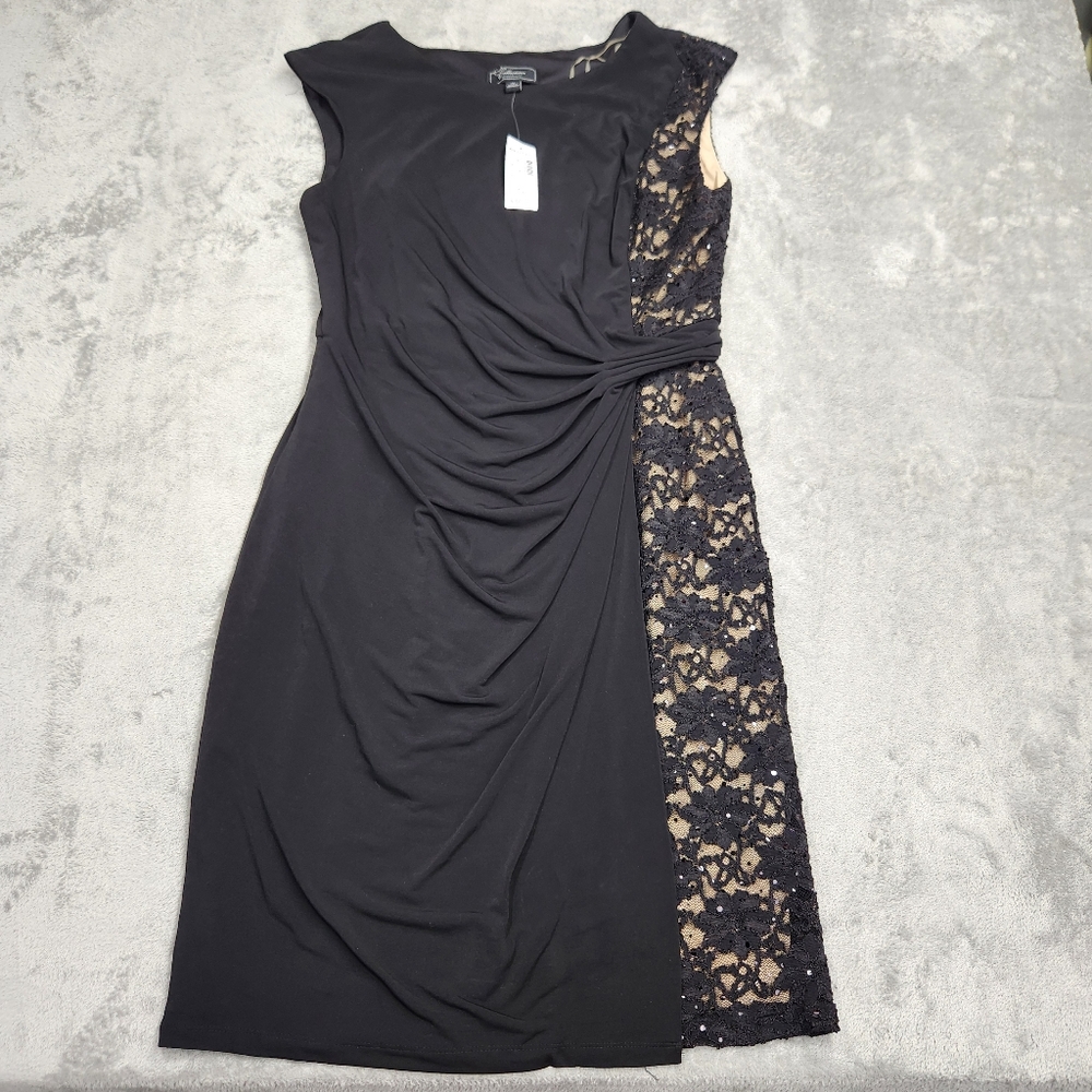 Dressbarn collection new with tags dress black and Cream. Size 12 faux wrap knee